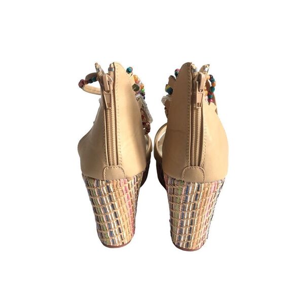 🆕Getmorebeauty Tan Ankle Beaded Strap Detailing Platform Wedge Sandals - Picture 7 of 9